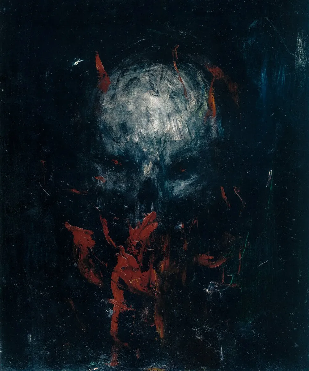 Dark mixed media art by Bahrull Marta — textured emotional faces